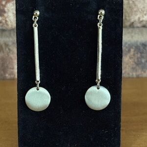 Brushed Gold Tone Modern Geometric Dangle Disc Earrings